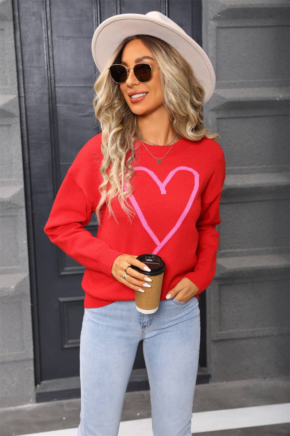 Fashion individual love jacquard knit sweater