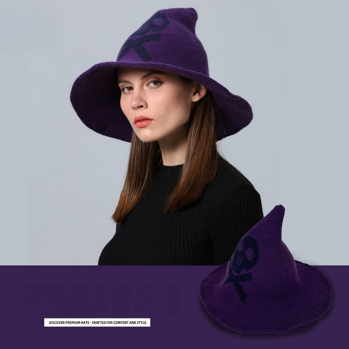 Skull Print Wizard Hat Halloween  Accessory_CWAH3991