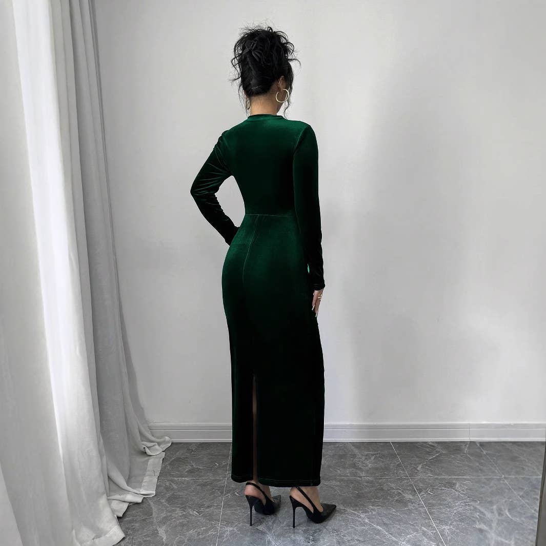 TEMPERAMENT SOLID COLOR SLIM HIGH WAIST DRESS