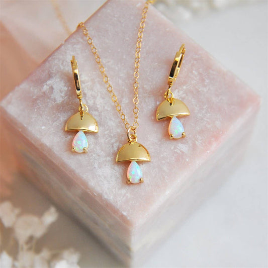 Mushroom Inlay Opal Amulet Pendant Necklace