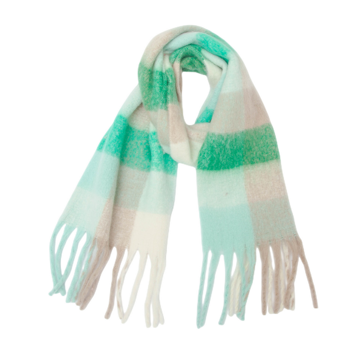 PLAID PATTERN FRINGE TRIM WINTER SCARF_CWASC2691
