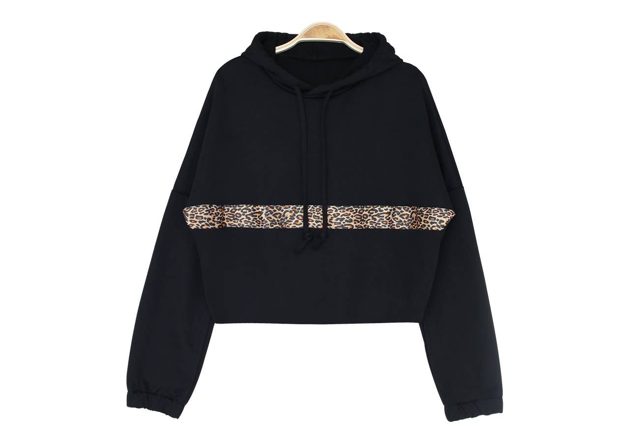 LEOPARD PRINT PATCHWORK CASUAL HOODIE