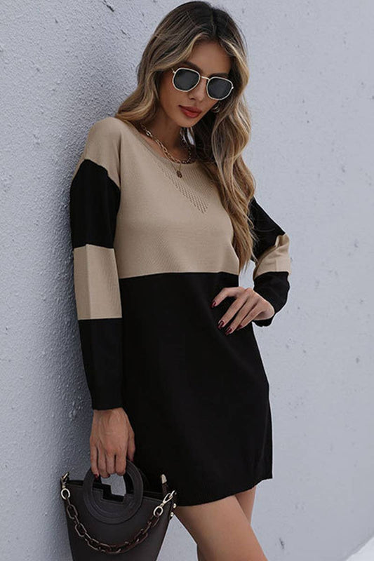 PULLOVER ROUND NECK MATCHING MID-LENGTH DRESS