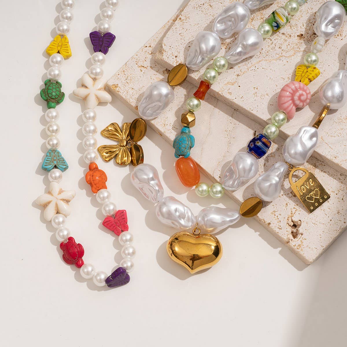 Unique Baroque Turquoise Heart Flower Necklace