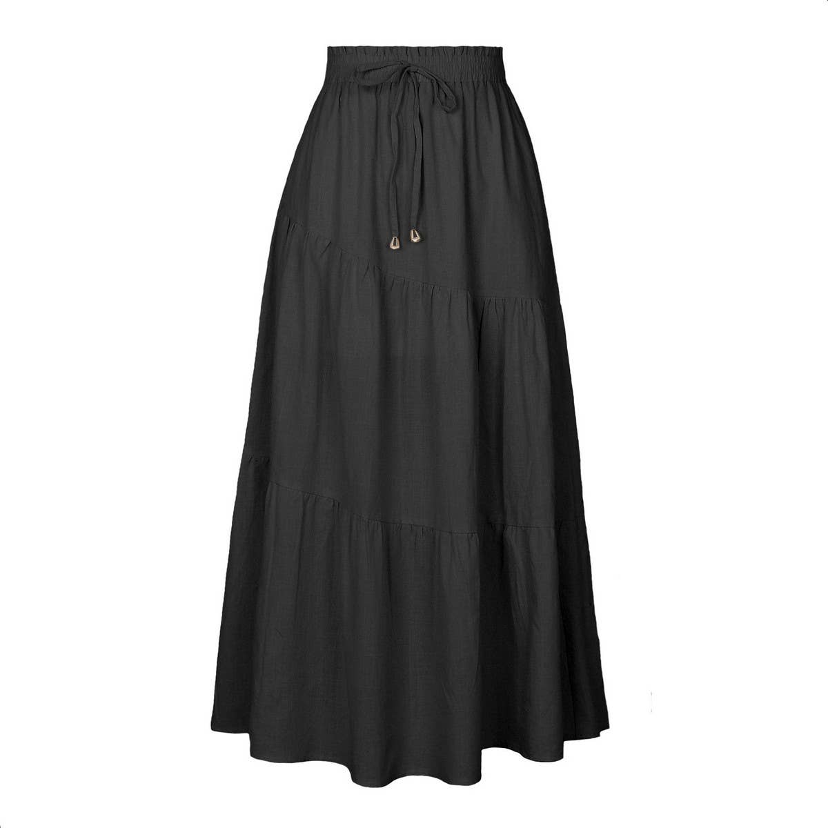 COTTON AND LINEN MAXI SKIRT WITH PLEATED HEM