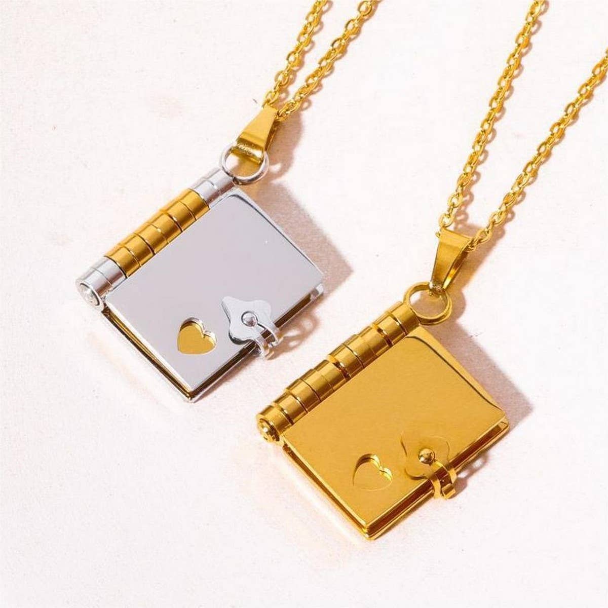 Couple Open and Close Book Pendant Necklace