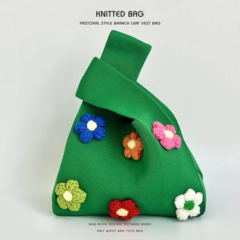 Cute colorful flower knitted single-shoulder bag