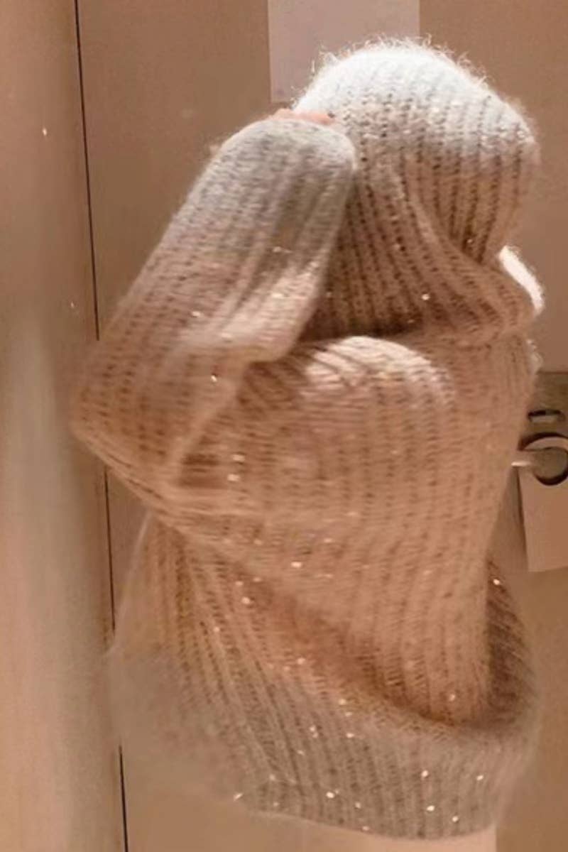 CWOCAL2181_STYLISH SEQUIN V-NECK LONG-SLEEVED SWEATER