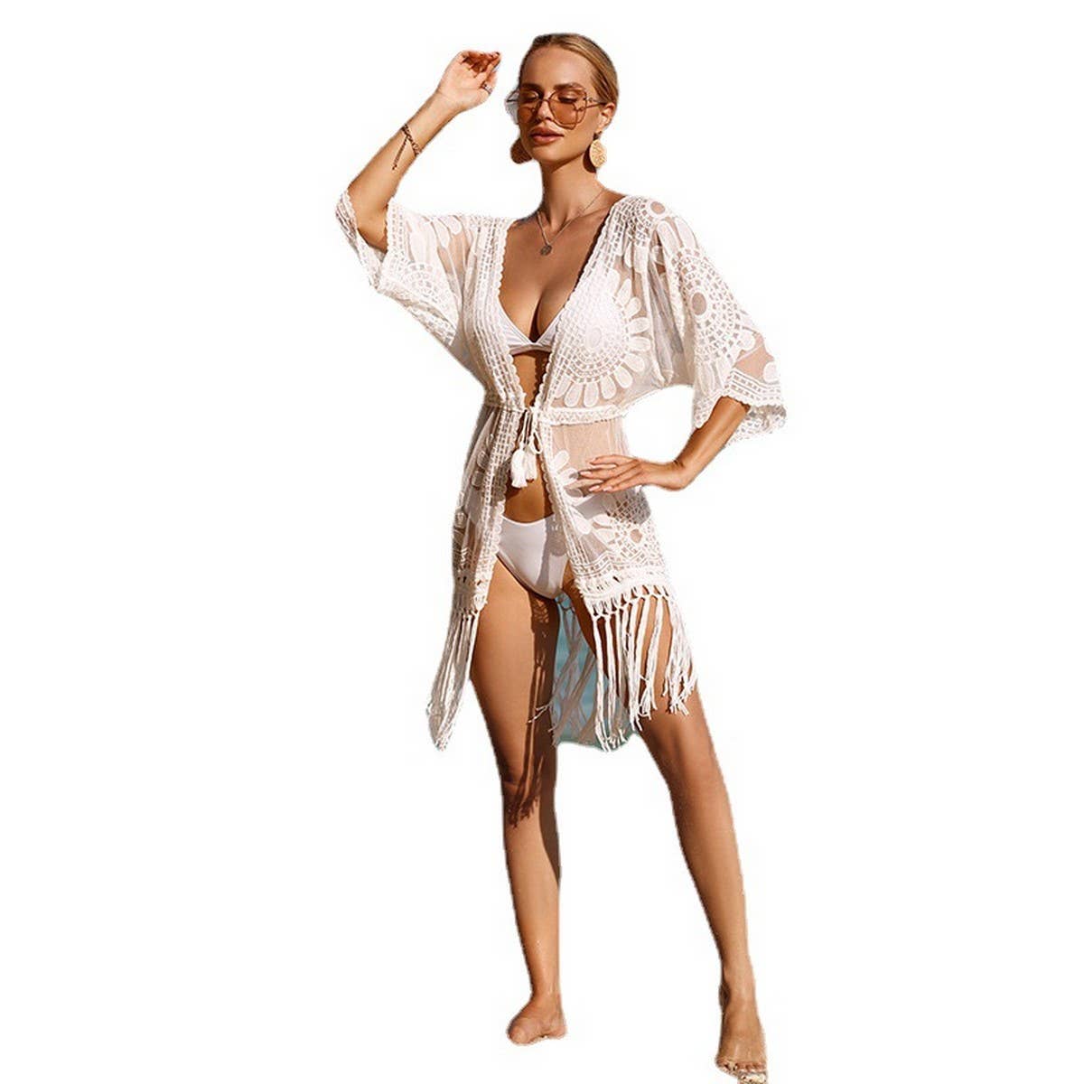 LACE LONG TRANSPARENT EMBROIDERED DRESS