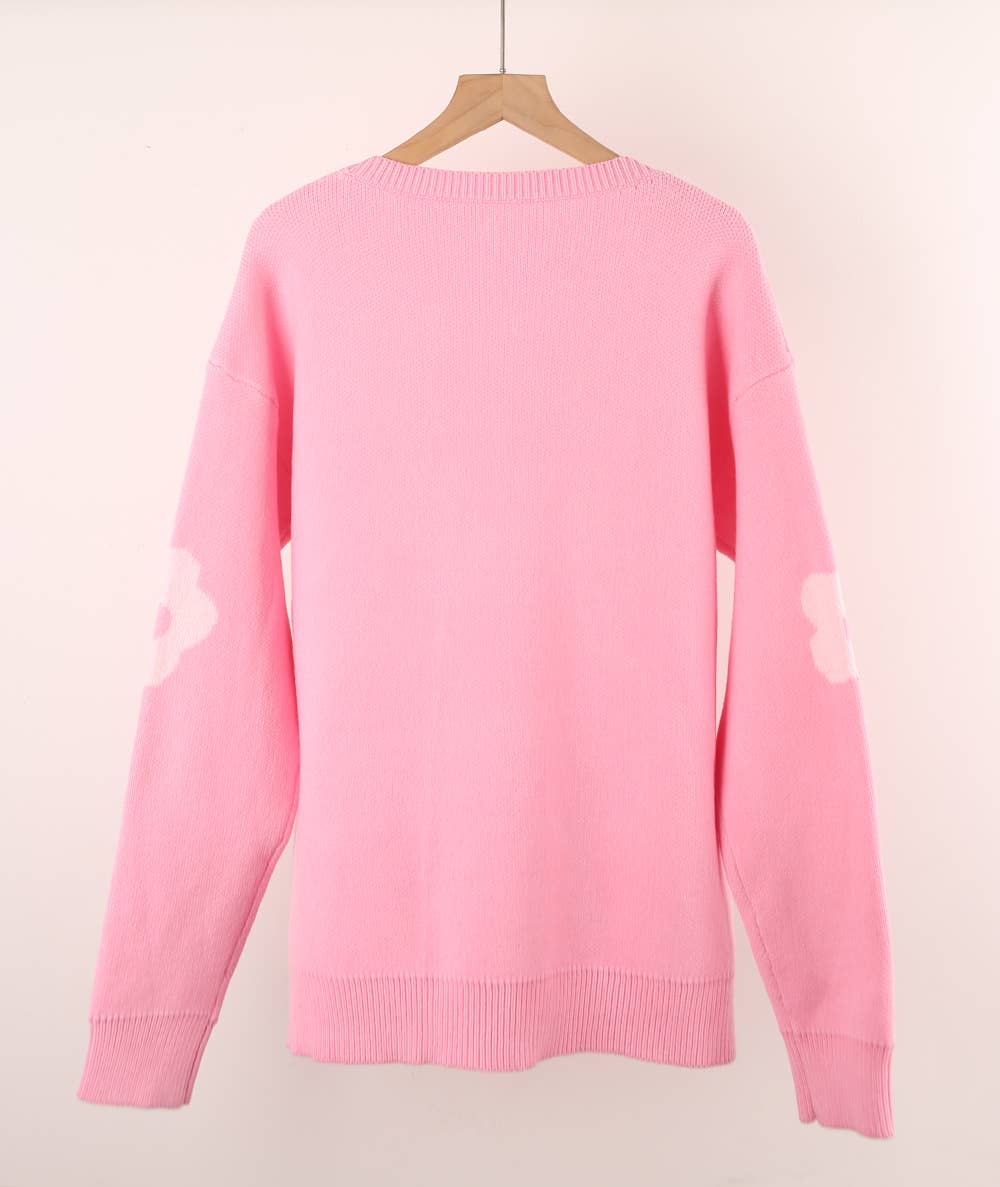 SWEATER V-NECK LONG SLEEVE FLOWER KNIT