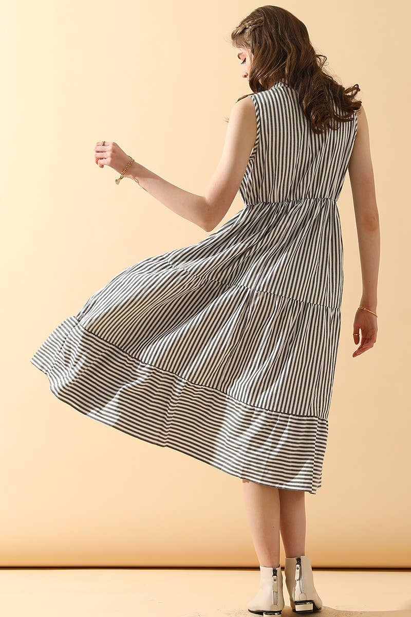 CWDMD821_STRIPE SLEEVELESS SHIRT COLLAR CANCAN DRESS