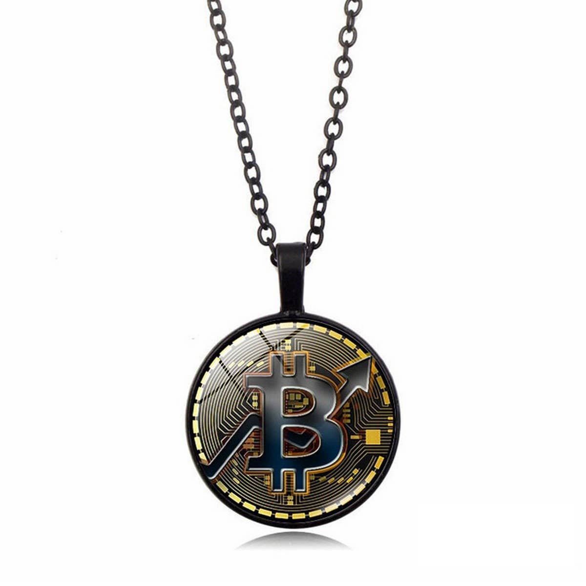 GOLD COIN BITCOIN TIME GEMSTONE PENDANT NECKLACE