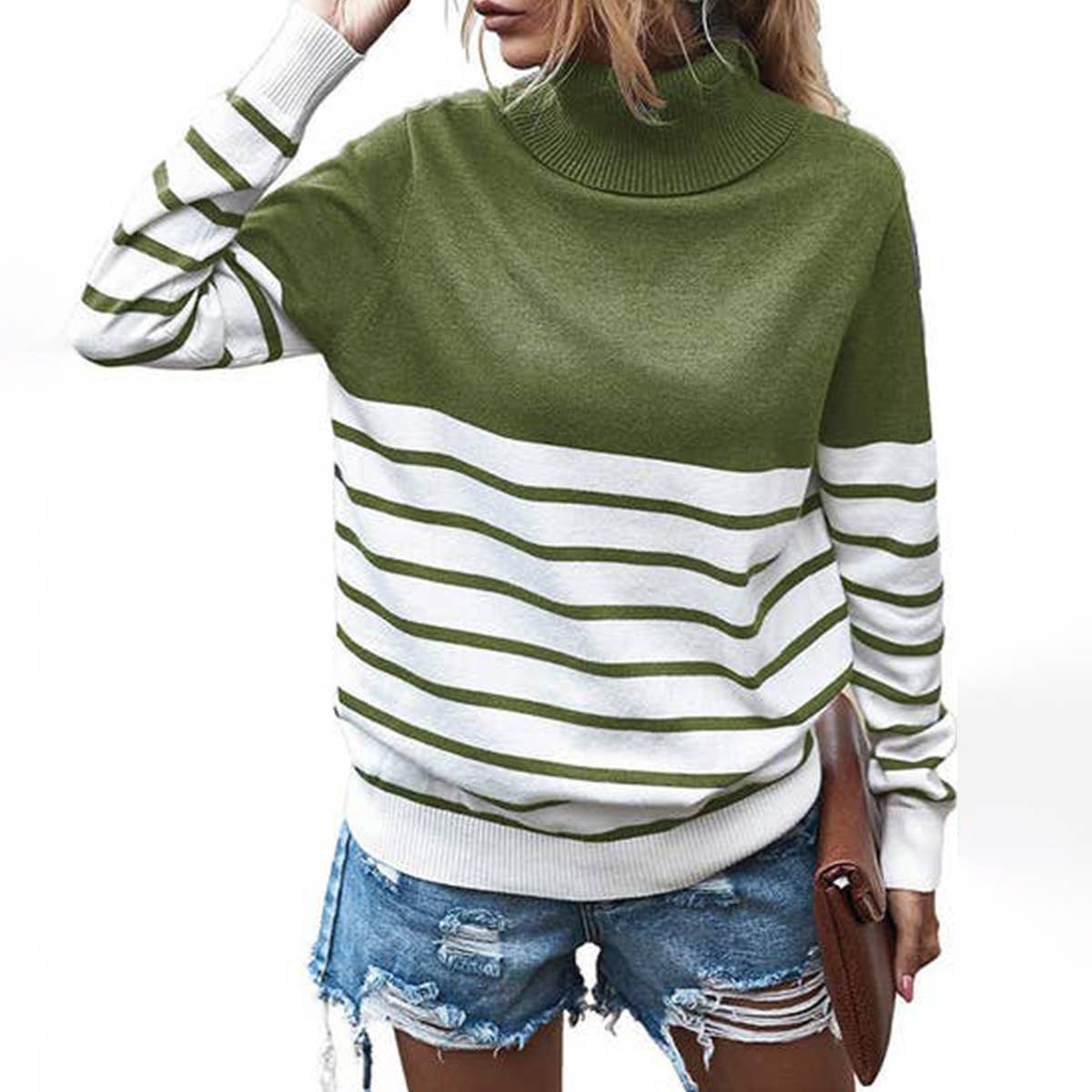 STRIPED COLOR MATCHING LONG-SLEEVED SWEATER