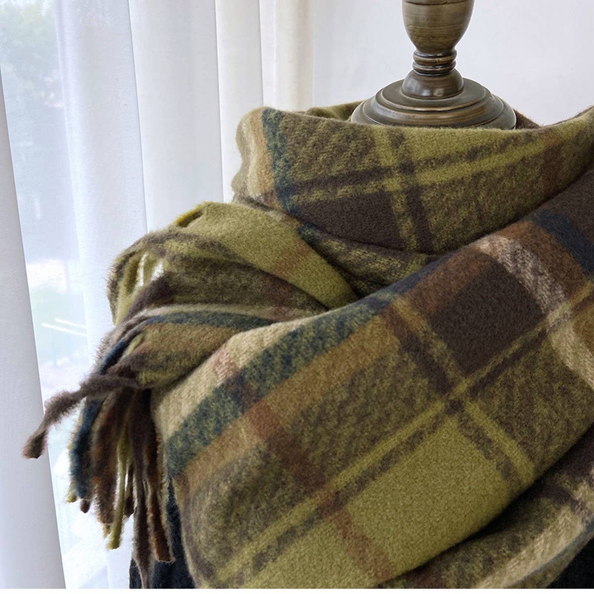 Plaid Thick Scarf ??Winter Warm Shawl with Tassels_CWASC1462