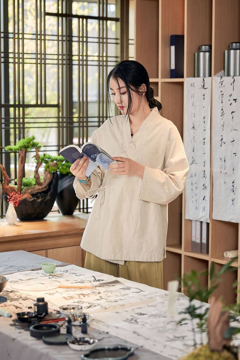 CWOCO0906_RAMIE STAND COLLAR TIE RETRO SHORT CARDIGAN COATS