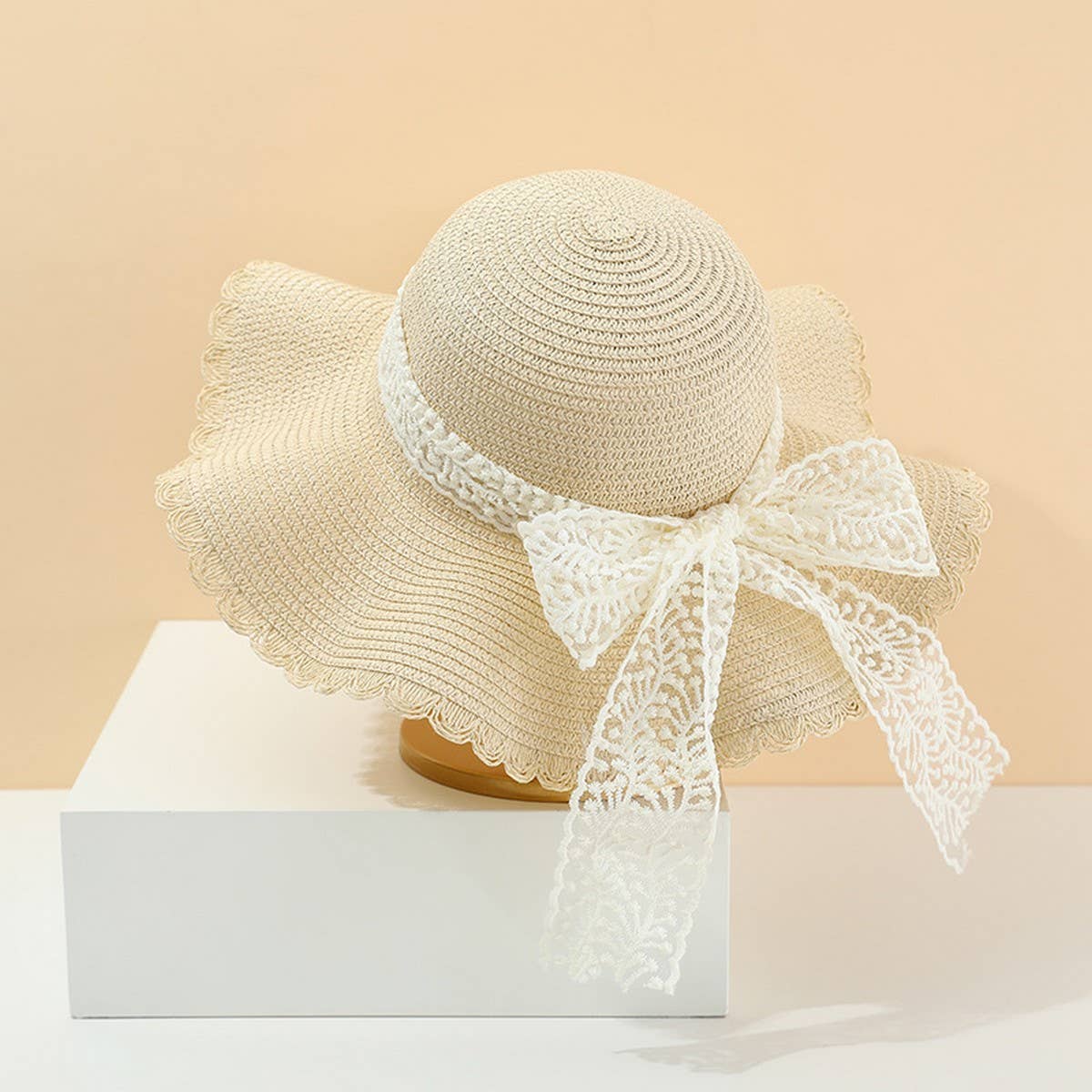 Summer Fashion Bow Ribbon Wide Brim Straw Hat_CWAH3473