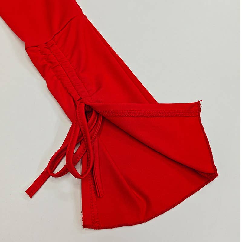 Solid color deep V drawstring pleated dress