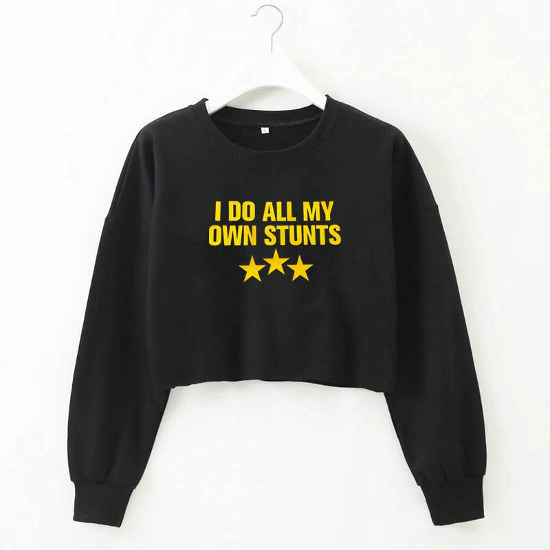 Round-neck printed long-sleeved crop top T-shirt