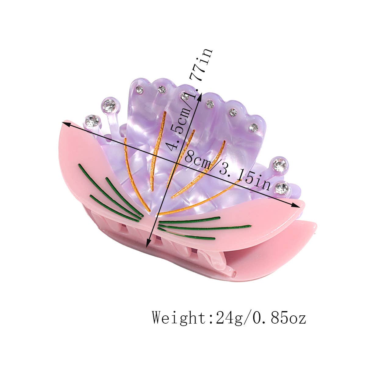 Elegant Rhinestone Lotus Flower Hair Claw, Casual