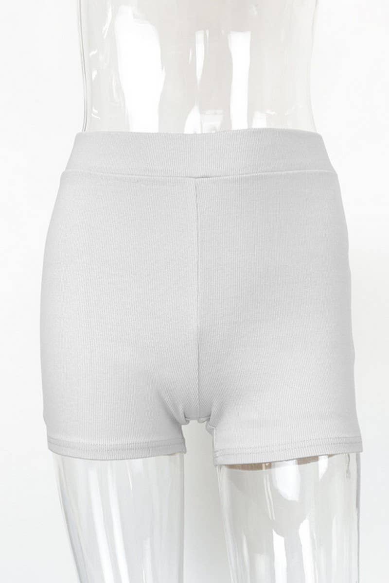 CWBSP0469_COTTON HIGH WAIST SPORTS SKINNY RIBBED SHORTS