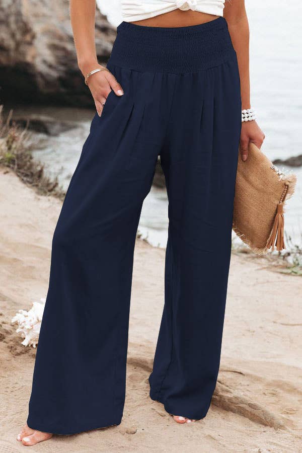 Cotton and linen loose-fitting wide-leg pants
