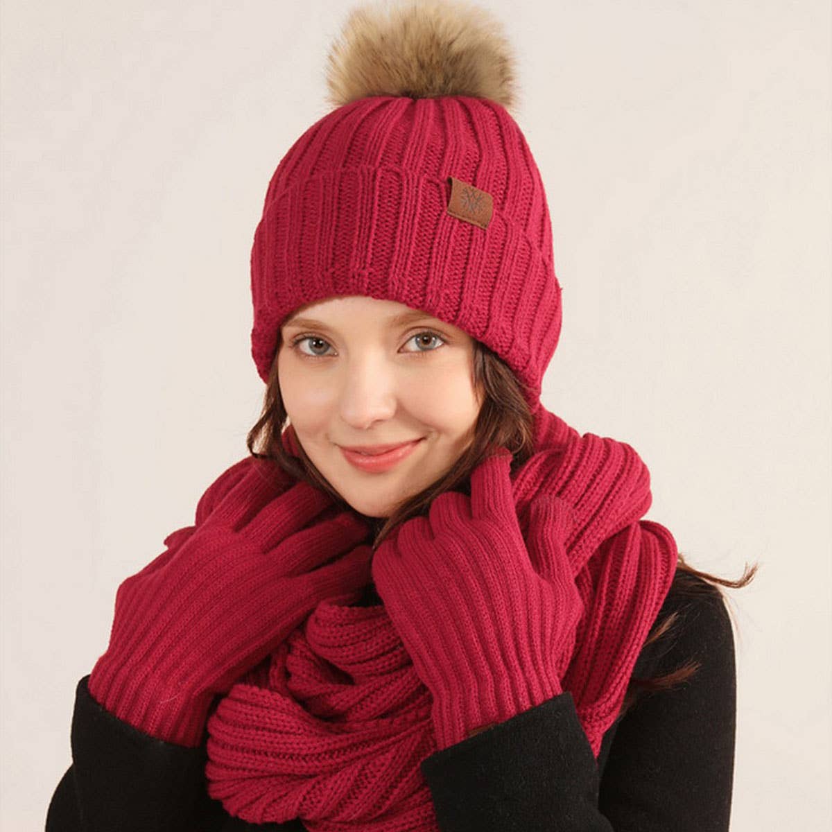 WINTER ADULT OUTDOOR WARM KNITTED SCARF SUIT WOMEN