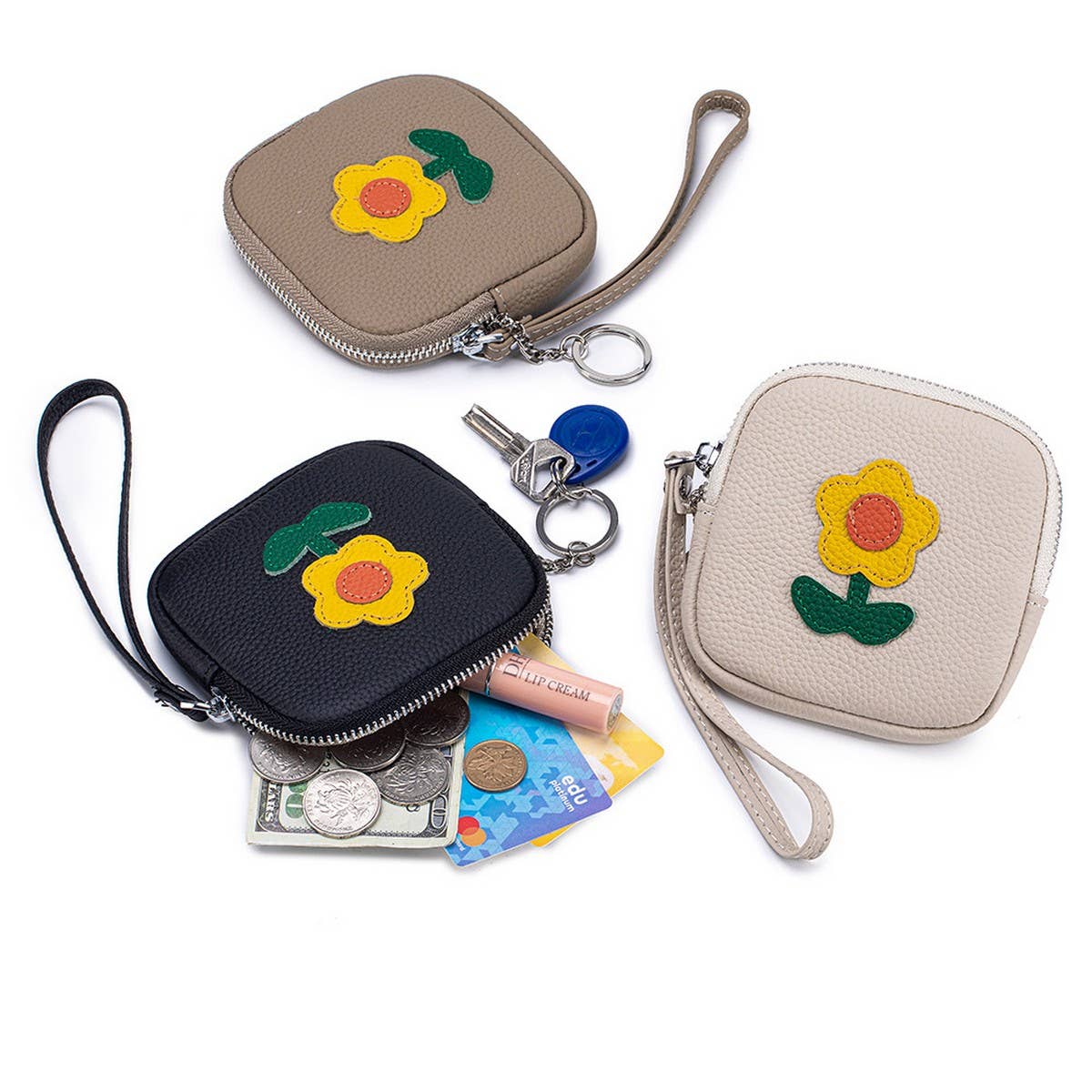 Leather Sunflower Wristlet ? Mini Coin Pouch_CUAB00399