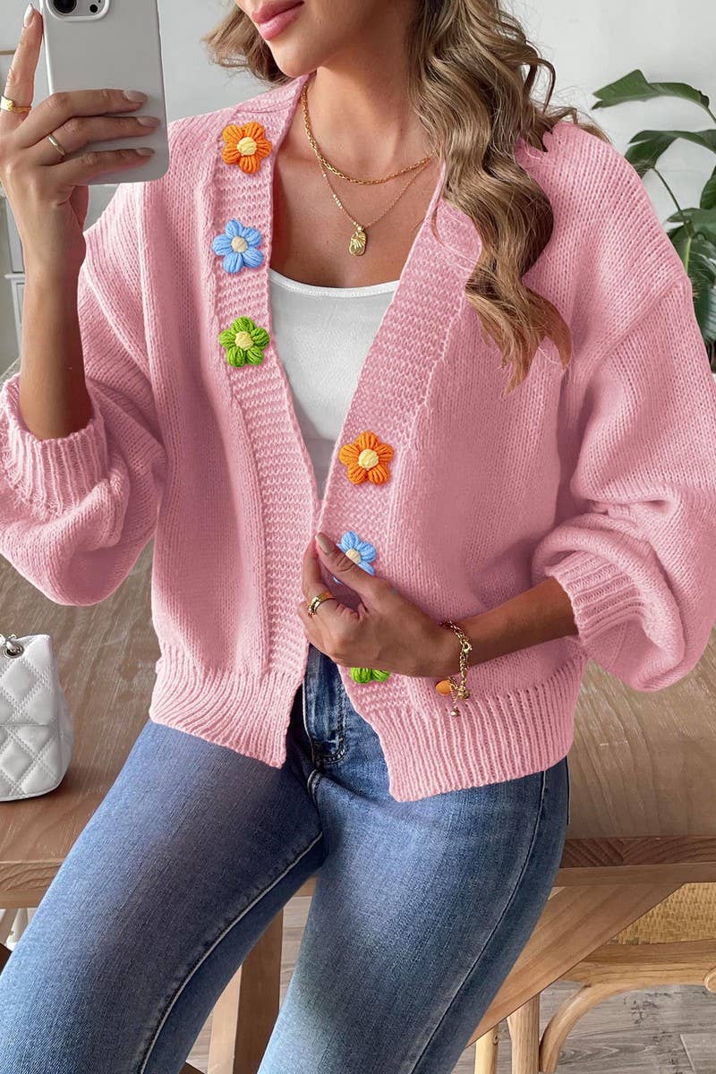 CWOSWL07383_WOMEN CROCHET PATCHWORK SHORT KNIT CARDIGAN_