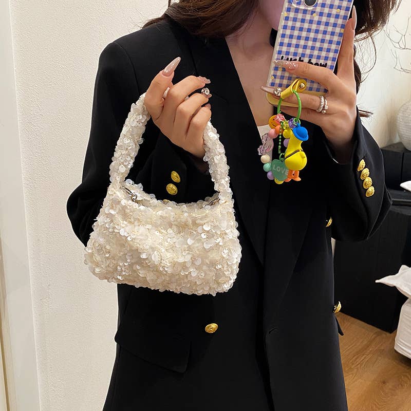 Sequined versatile pleated crossbody bag