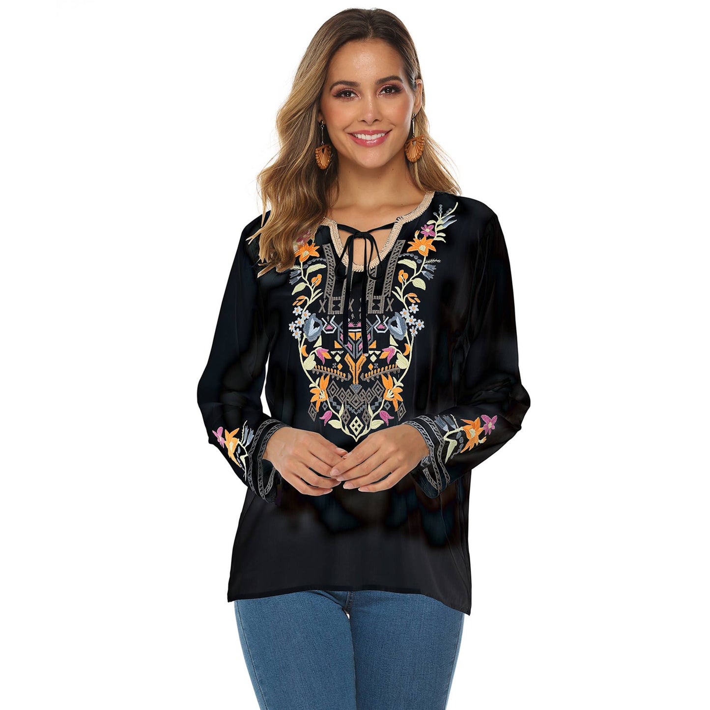 EMBROIDERED TOP LONG SLEEVE SHIRT