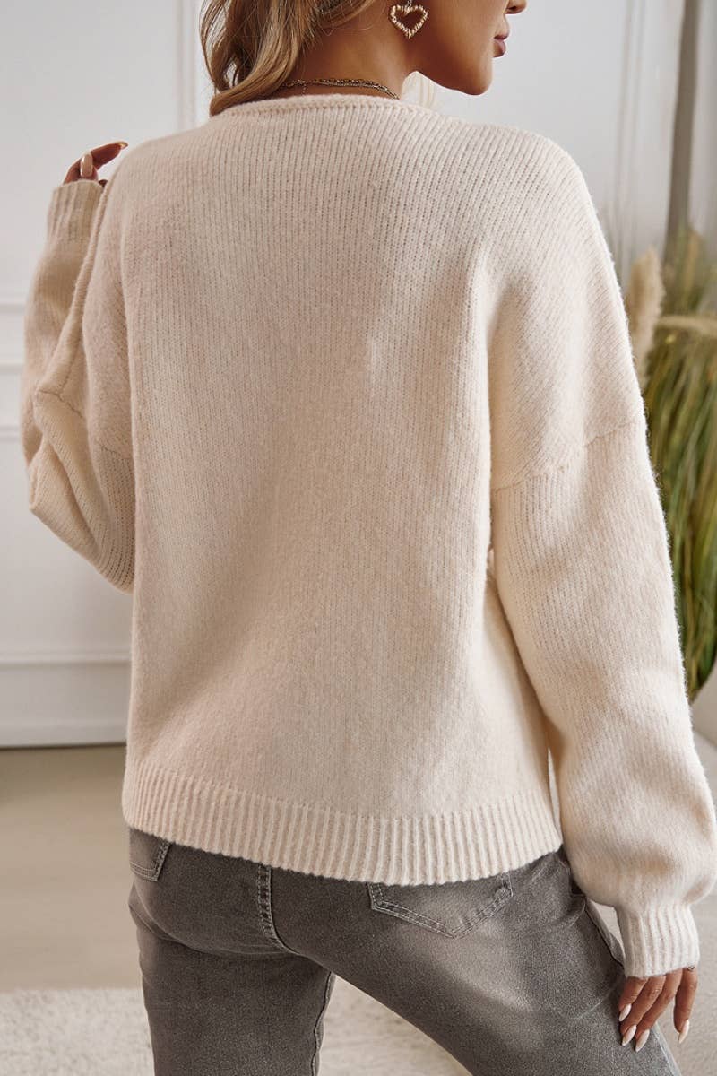 CWOCAL1376_WINTER LACE-UP LONG SLEEVE CARDIGAN TOP