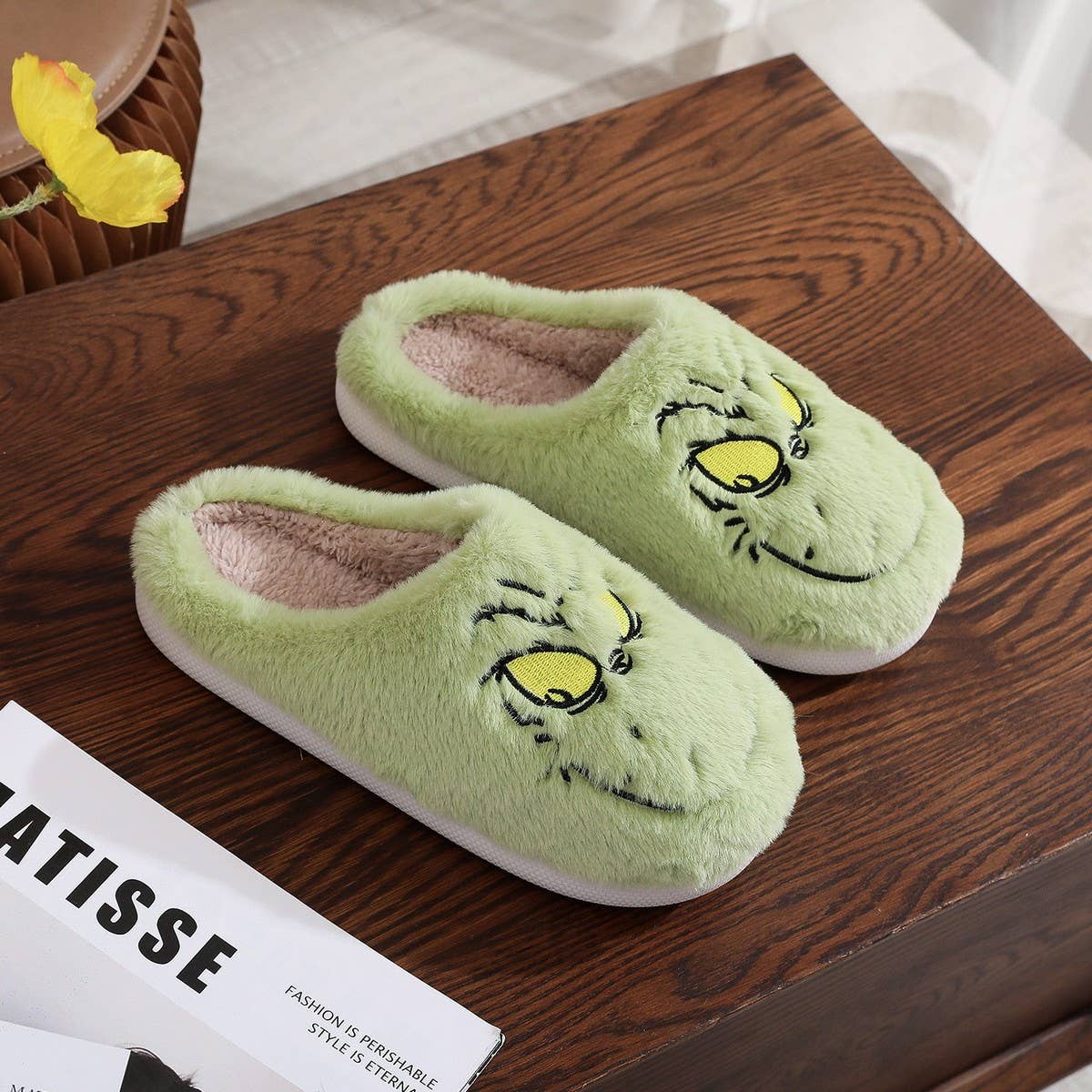 CHRISTMAS GREEN MONSTER GRINCH COTTON SLIPPERS