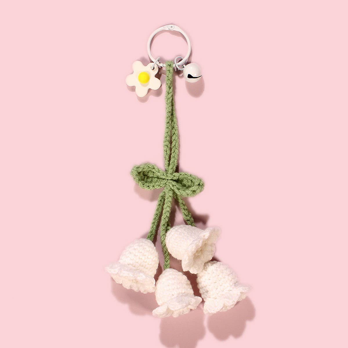 HANDWOVEN LILY OF THE VALLEY FLOWER KEYCHAIN