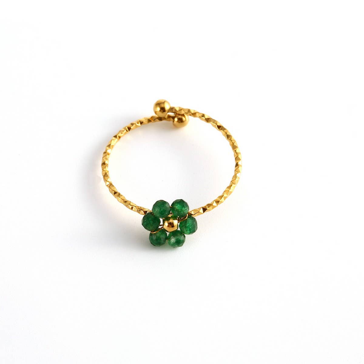 Adjustable Steel Ring with Gem Flower Design_CWMM8934