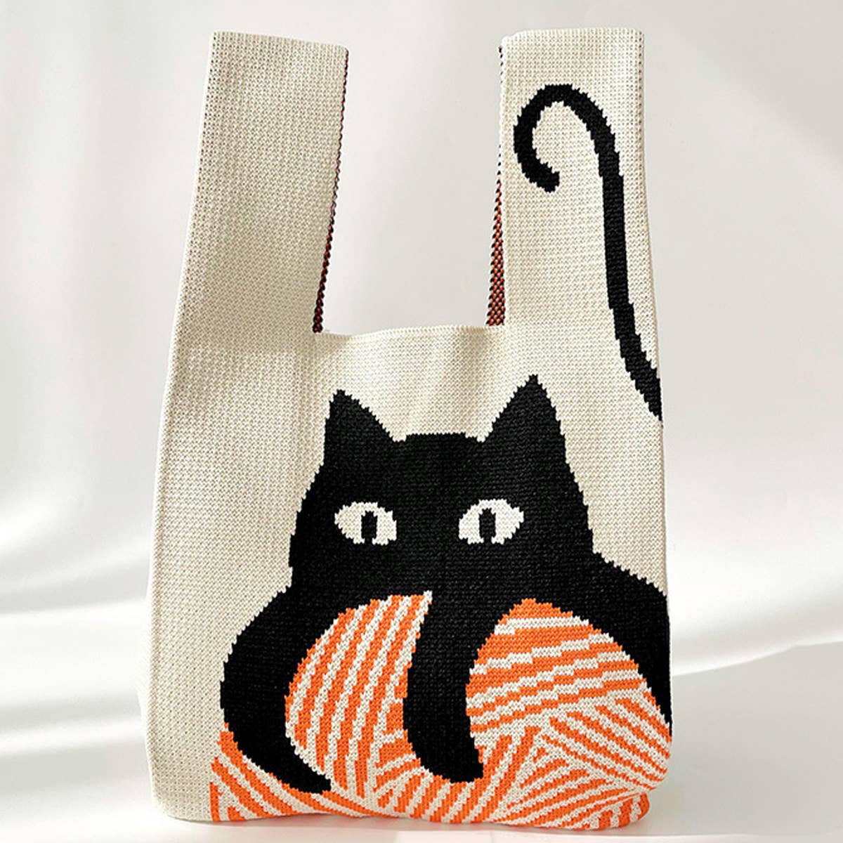 CUTE CAT KNITTED SHOULDER BAG HANDBAG_CWAB1494