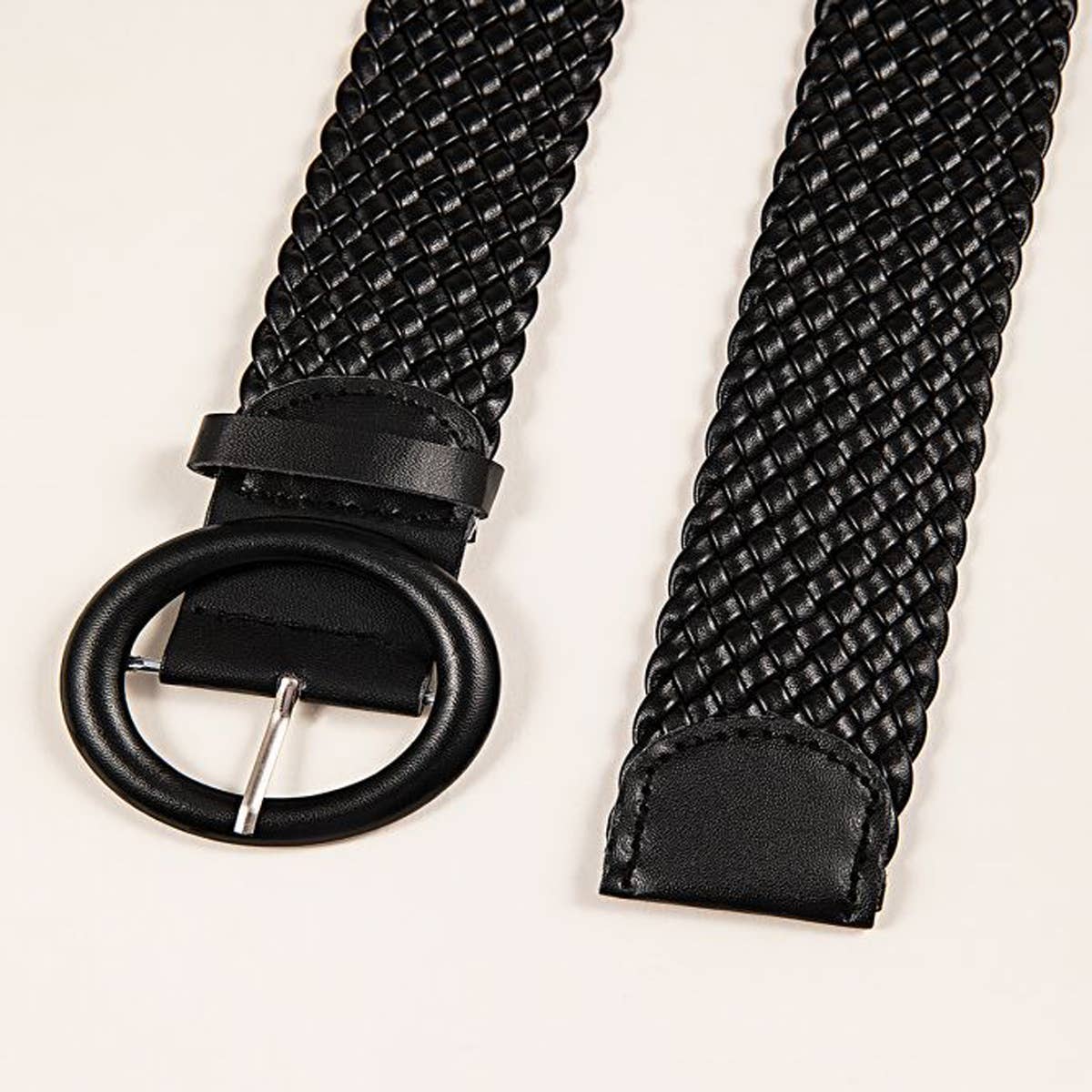 VERSATILE BLACK ROUND BUCKLE WOVEN BELT_CWABE0453