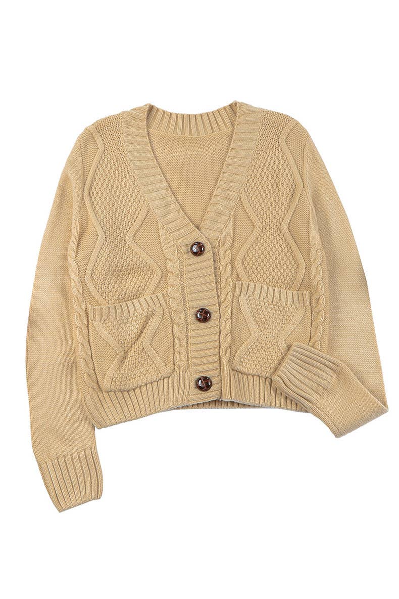 Solid color knitted long-sleeved cardigan