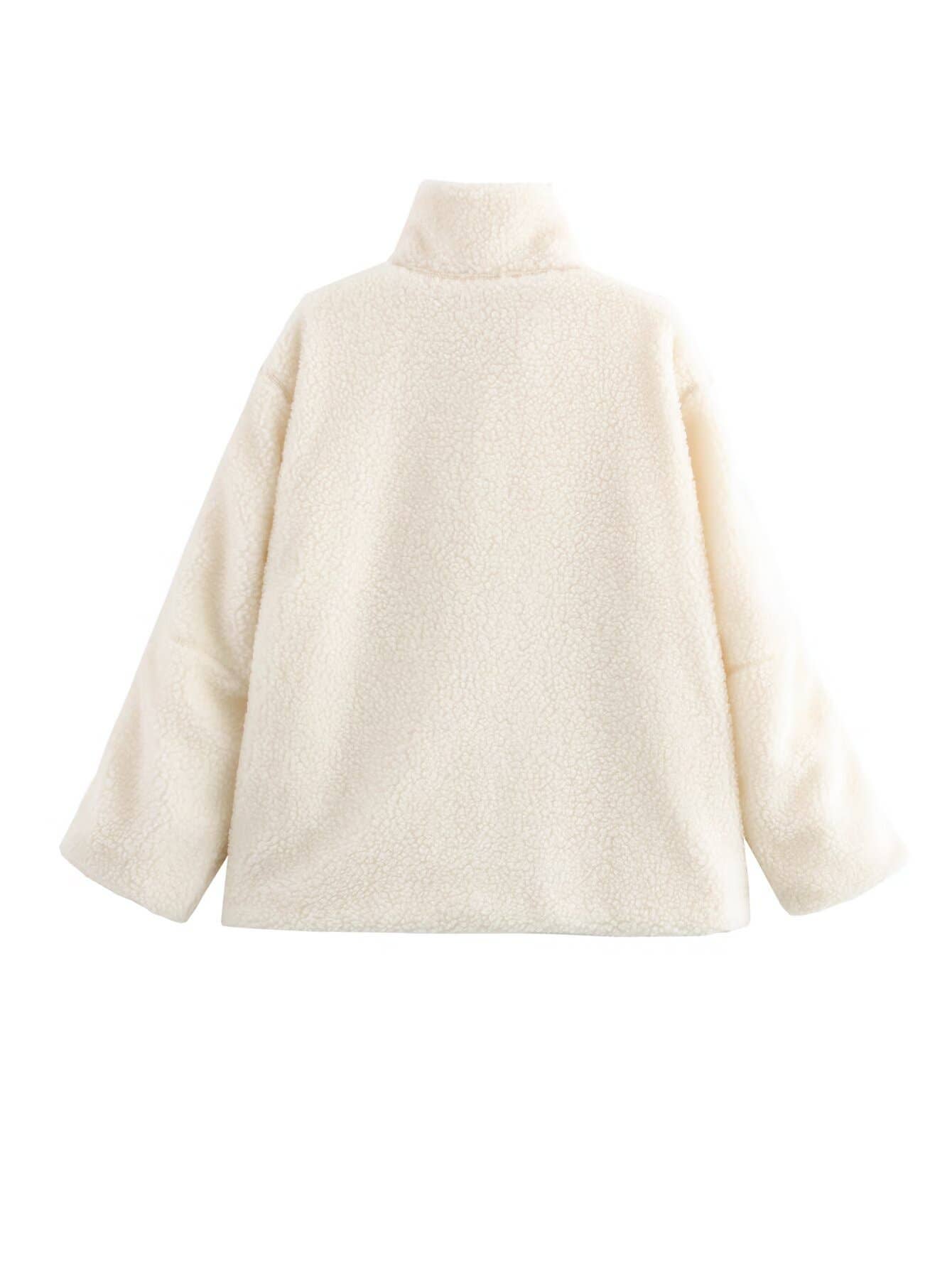 FASHION CASUAL LOOSE LAMB WOOL DOUBLE ZIPPER COAT