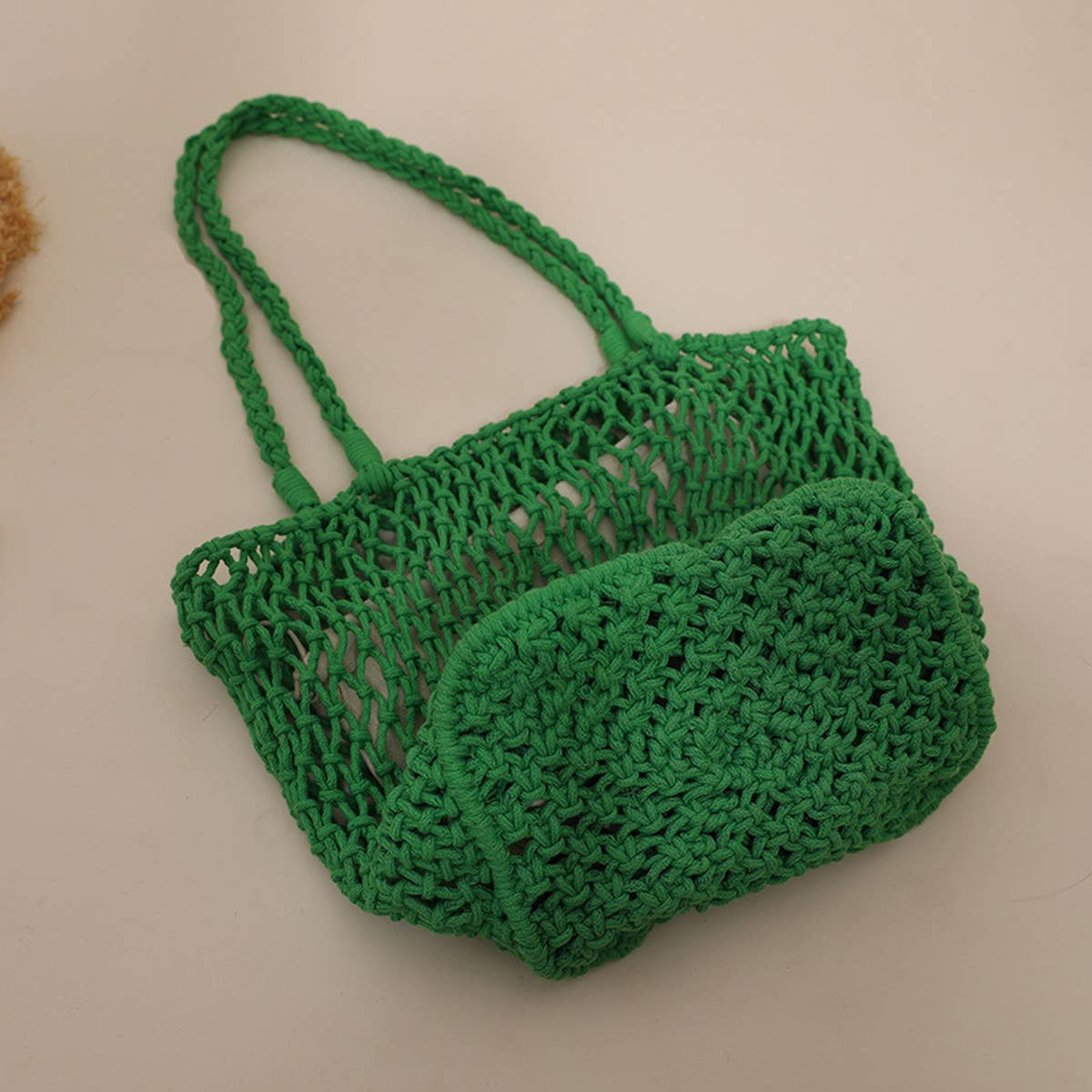 SIMPLE MESH ONE-SHOULDER BEACH STRAW BAG_CWAB1884