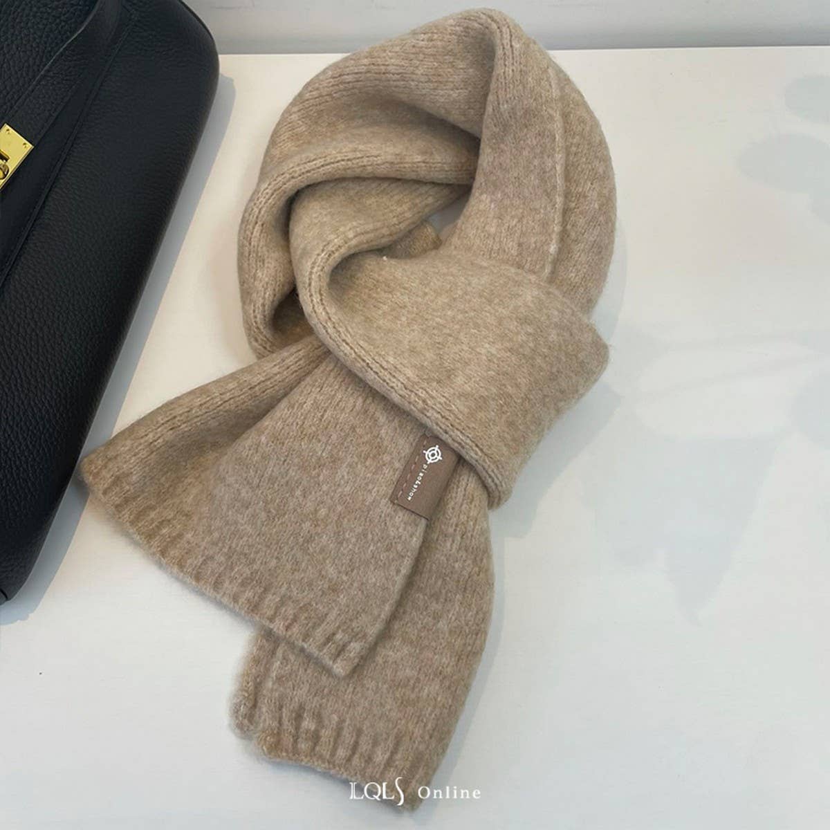 Cozy Beige Wool Blend Knit Scarf Thick Warm Unisex