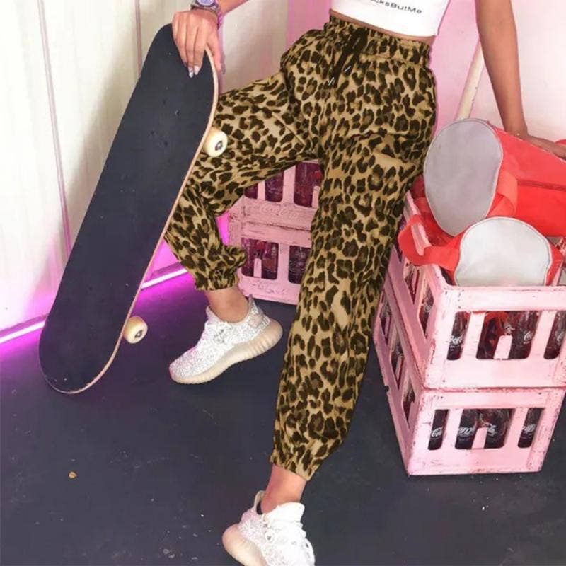 LEOPARD PRINT BOUQUET FEET HIGH-WAISTED PANTS