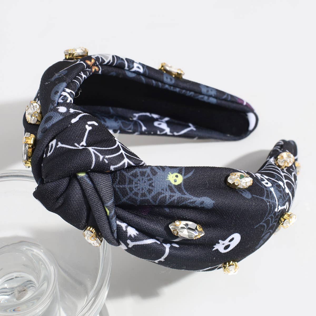 VINTAGE RHINESTONE SKULL KNOTTED HEADBAND