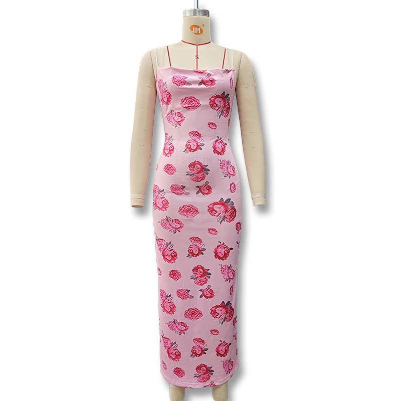 Printed strappy slimming dress cover the buttocks