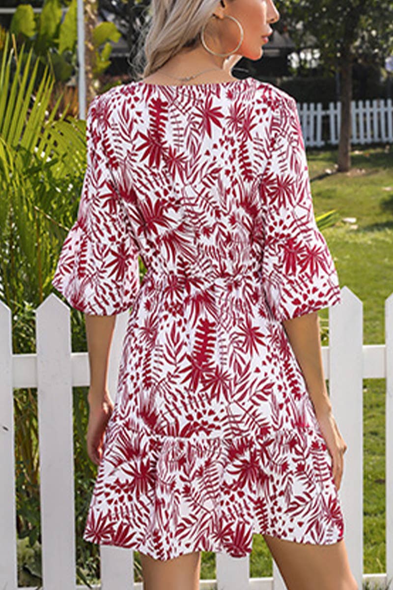 PRINTED MORI V-NECK FRENCH DRESS