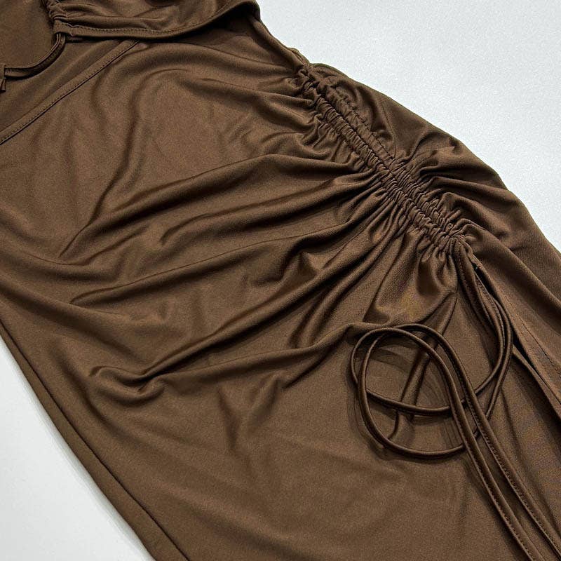 A backless sexy slit drawstring slimming dress