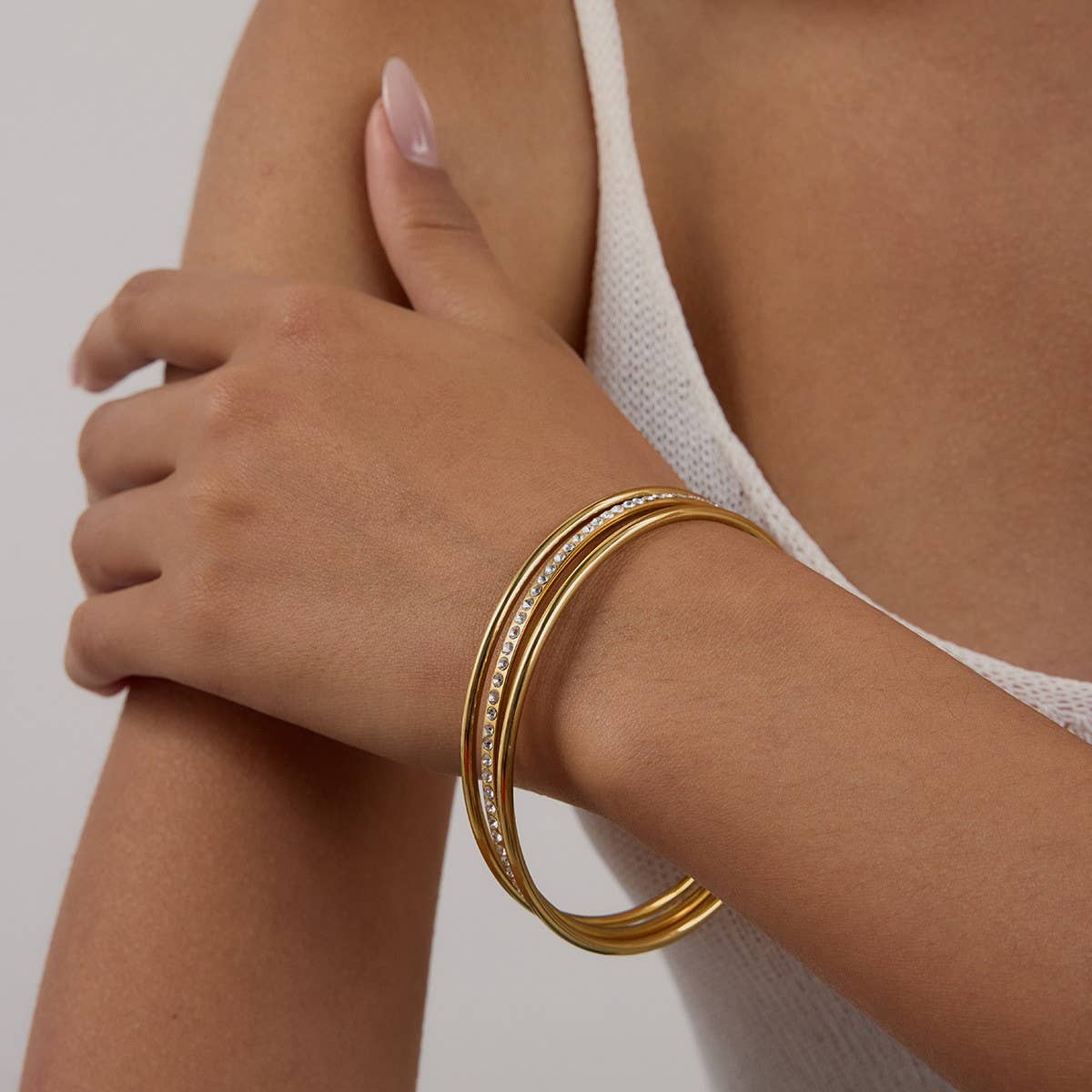 Luxury 18K Gold Multi-Layer Zircon Titanium Cuff