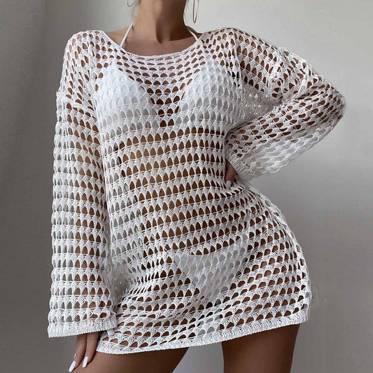 ROUND NECK LONG SLEEVE CUTOUT BIKINI COVER UP