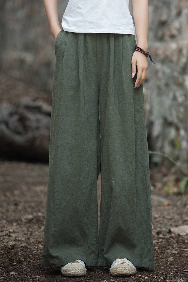 CWBLP1377_COTTON AND LINEN SAND-WASHED WIDE-LEG TROUSERS