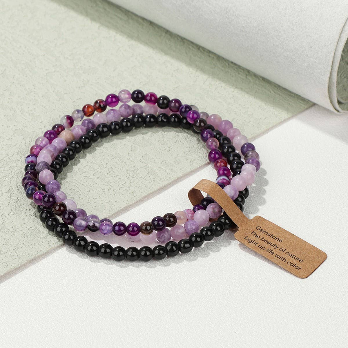 CWAJE4219_VINTAGE NATURAL STONE 4MM BEAD SET BRACELET