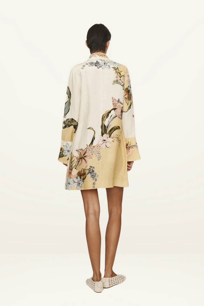 CWDSD8252_NEW PRINTED CASUAL TRUMPET SLEEVE DRESS